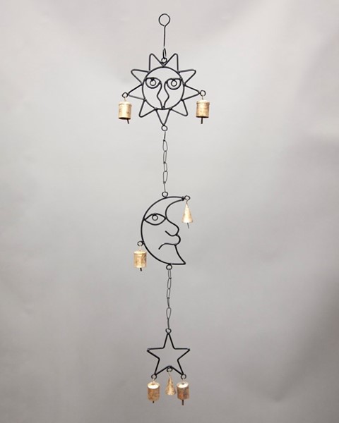 India Arts Iron Sun/Moon/Star Chime W/ Glass TS810