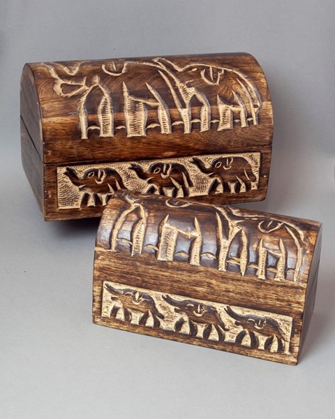 India Arts Hand Carved Wood Elephant Box Set WB207