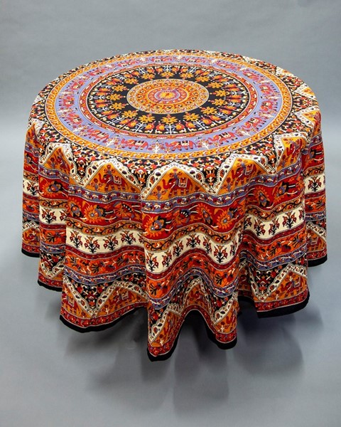 India Arts Round Cotton Elephant Tablecloth TC110-01