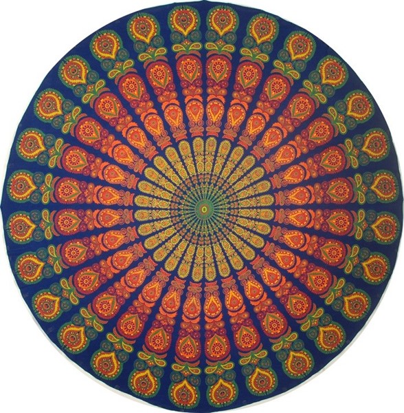 India Arts Round Cotton Peacock Design Tablecloth TC050-05