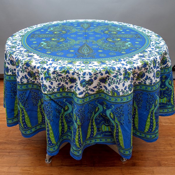 India Arts Round Cotton Peacock Design Tablecloth TC375-01