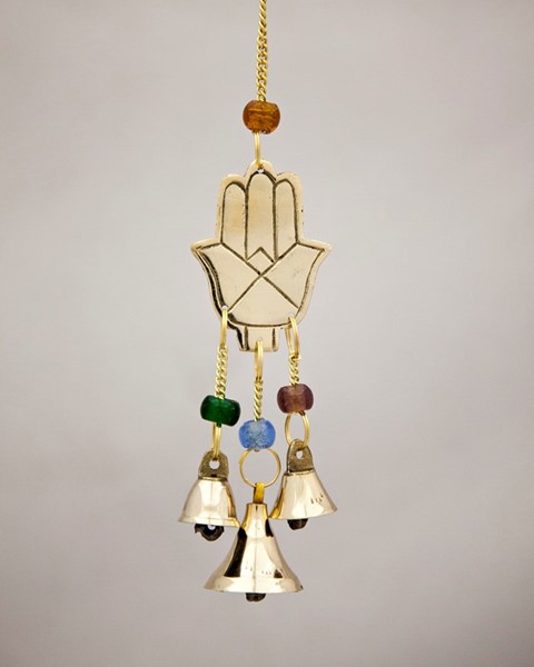 Brass Hand of Fatima Ornament W/ Beads & Bells BS385