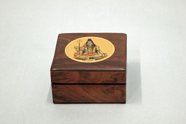 India Arts 4 Inch Wood Box With Gold Shiva WB233
