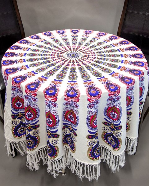India Arts Peacock Mandala Tablecloth W/ Fringe TC351-02