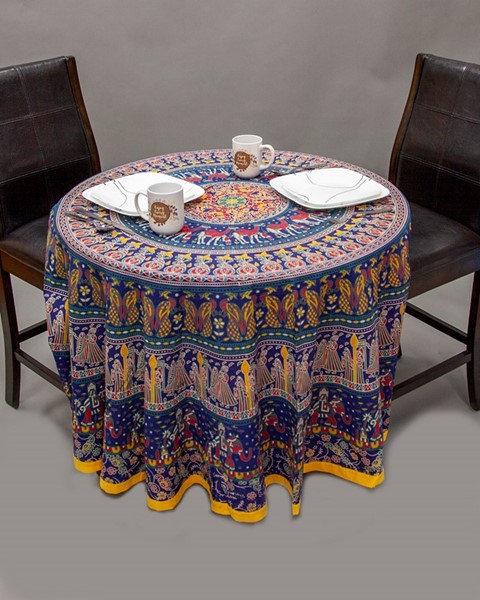 India Arts Round Camel/Peacock Mandala Tablecloth TC360-07
