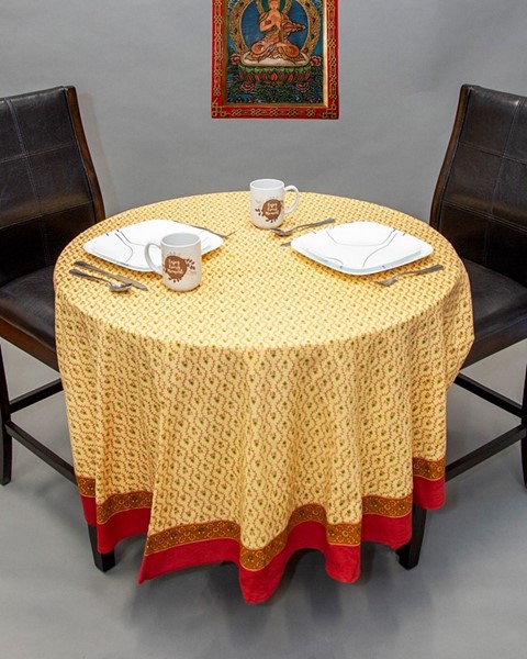 India Arts Large Round Cotton Buti Tablecloth TC401-01