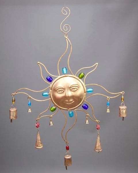 Iron Sun Chime W/ 9 Bells & Glass Accents TS116
