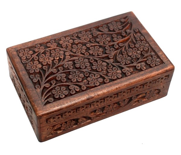 India Arts 6x10 Hand Carved Floral Box WB113