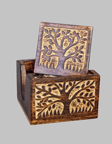 Wood Coaster Set With Tree Design WC040