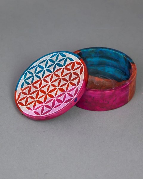 India Arts Colorful Soapstone Flower Of Life Box JL960
