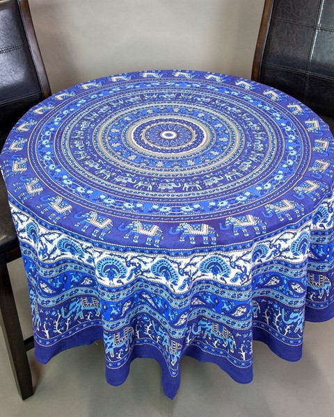 India Arts Large Round Elephant Mandala Tablecloth TC411-01