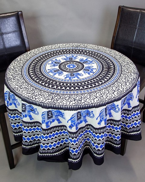 India Arts 90 Inch Round Elephant Mandala Tablecloth TC411-03