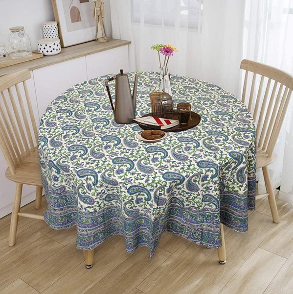 India Arts Handblocked Round Paisley Tablecloth TC367-02